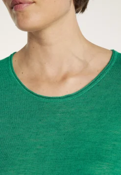 Montagut T-Shirts Et Débardeurs-T-shirt col rond en lin flammé manches coudes - Mady 21-Vert foncé