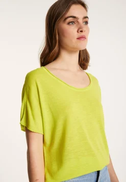 Montagut T-Shirts Et Débardeurs-T-shirt col rond en lin flammé - Loli 90-Vert anis