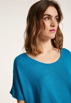 Montagut T-Shirts Et Débardeurs-T-shirt col rond en lin flammé - Loli 49-Turquoise