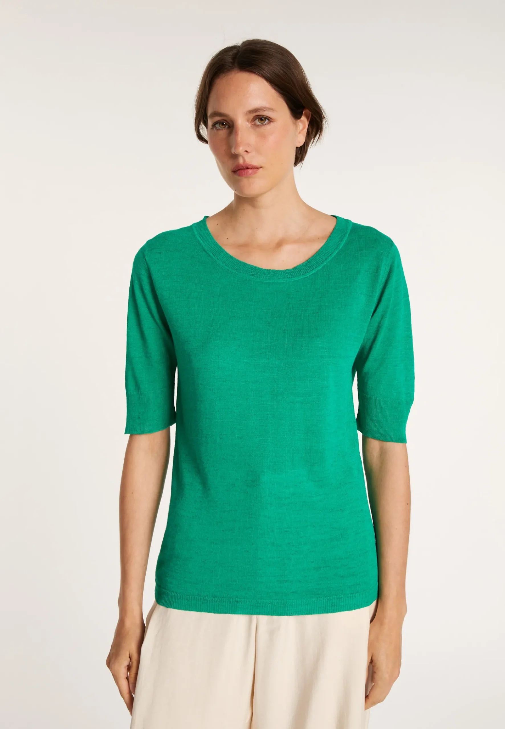 Montagut T-Shirts Et Débardeurs-T-shirt col rond en lin flammé - Bonni 22-Vert moyen