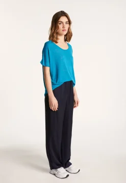 Montagut T-Shirts Et Débardeurs-T-shirt col rond en lin flammé - Loli 49-Turquoise