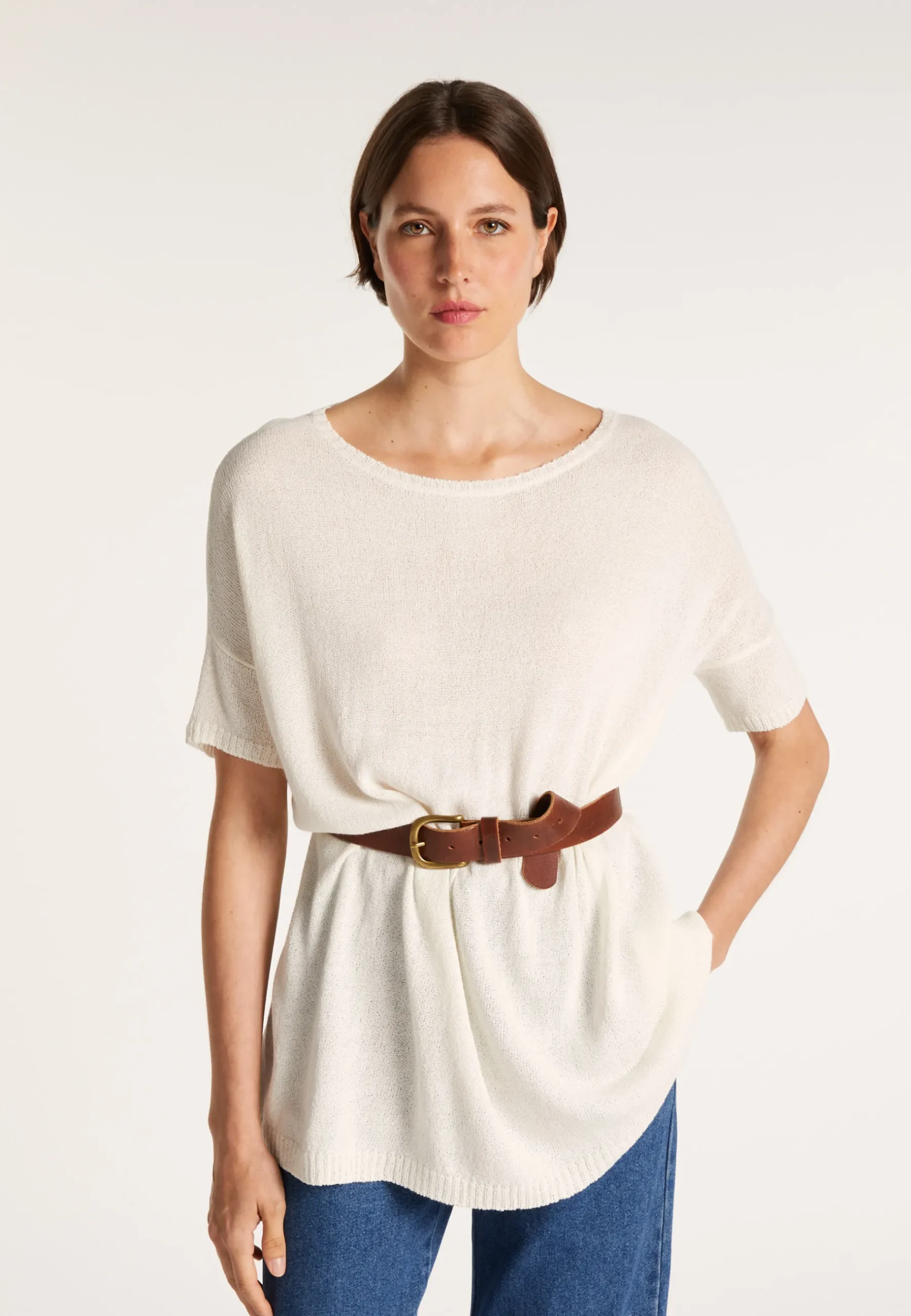 Montagut T-Shirts Et Débardeurs-T-shirt col rond en viscose crepe - Bibiche 82-Ecru