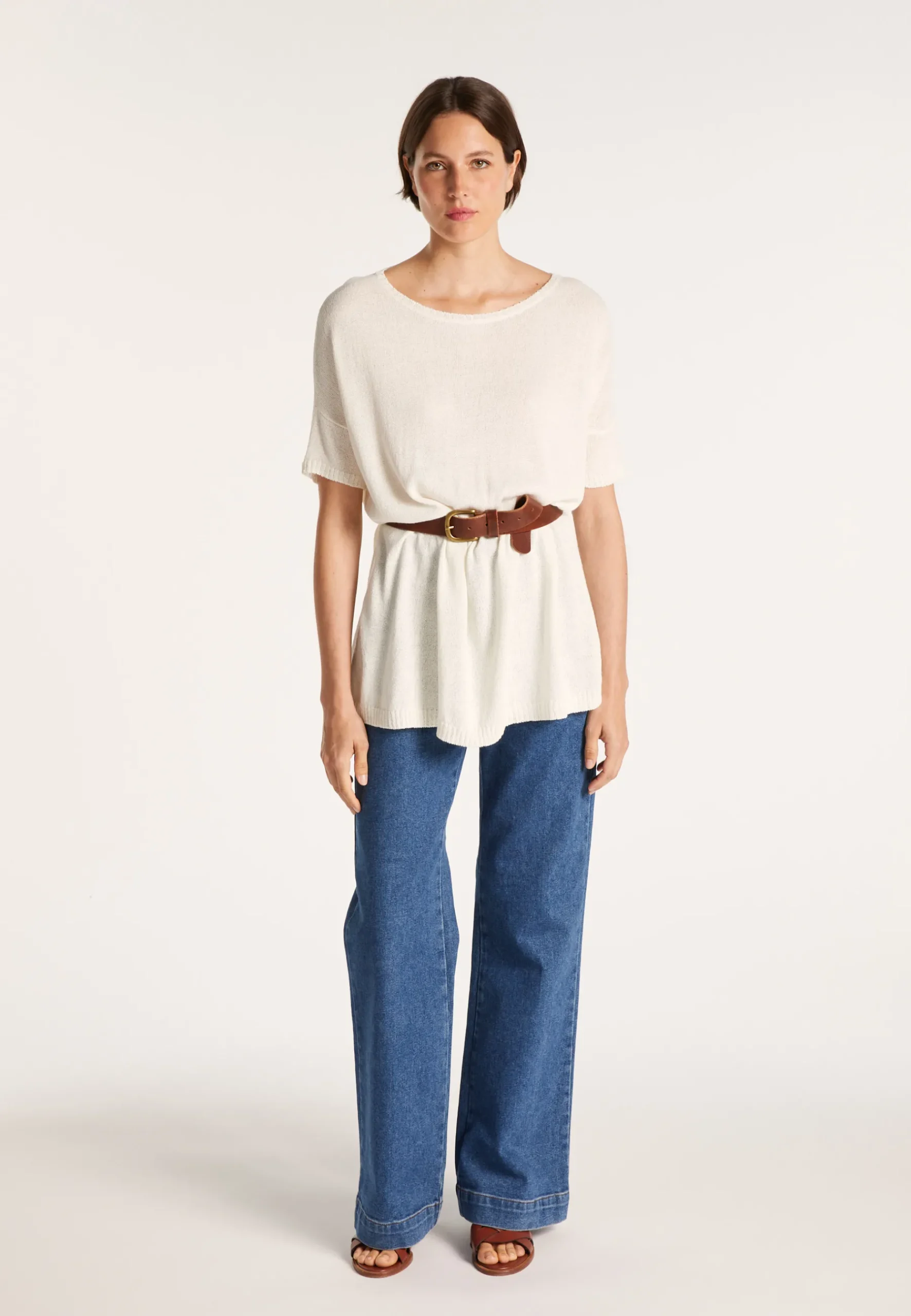 Montagut T-Shirts Et Débardeurs-T-shirt col rond en viscose crepe - Bibiche 82-Ecru