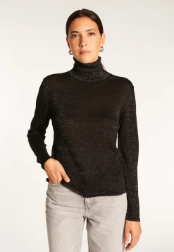 Montagut T-Shirts Et Débardeurs-T-shirt col roulé en fibre de bambou cachemire lurex - Aéris Lux 01-Noir