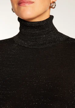 Montagut T-Shirts Et Débardeurs-T-shirt col roulé en fibre de bambou cachemire lurex - Aéris Lux 01-Noir