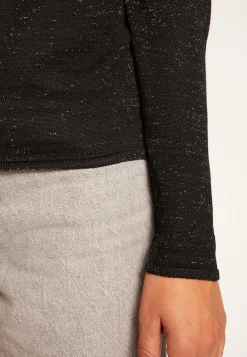 Montagut T-Shirts Et Débardeurs-T-shirt col roulé en fibre de bambou cachemire lurex - Aéris Lux 01-Noir