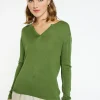 Montagut Les Incontournables-T-shirt col tunisien en fibre de bambou cachemire - Aesha 83-Kaki