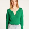 Montagut Les Incontournables-T-shirt col tunisien en fibre de bambou cachemire - Aesha 22-Vert moyen