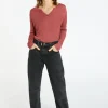 Montagut Les Incontournables-T-shirt col tunisien en fibre de bambou cachemire - Aesha 51-Bordeaux