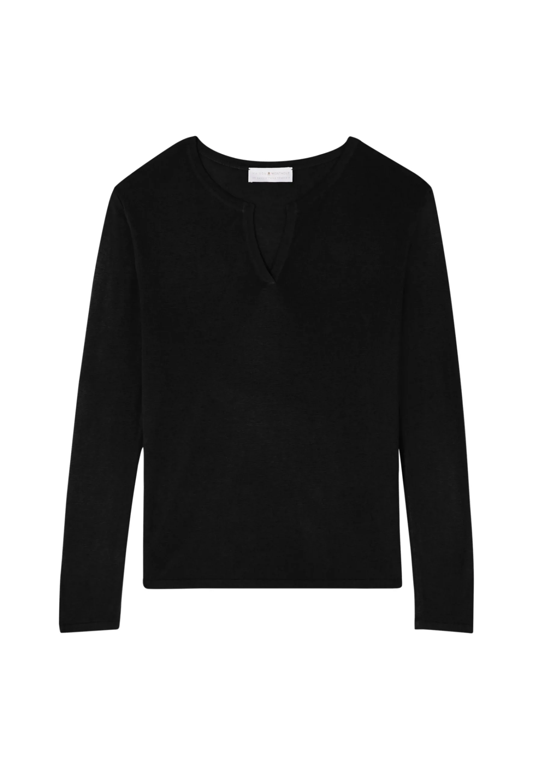 Montagut Les Incontournables-T-shirt col tunisien en fibre de bambou cachemire - Aesha 01-Noir
