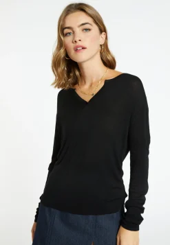 Montagut Les Incontournables-T-shirt col tunisien en fibre de bambou cachemire - Aesha 01-Noir