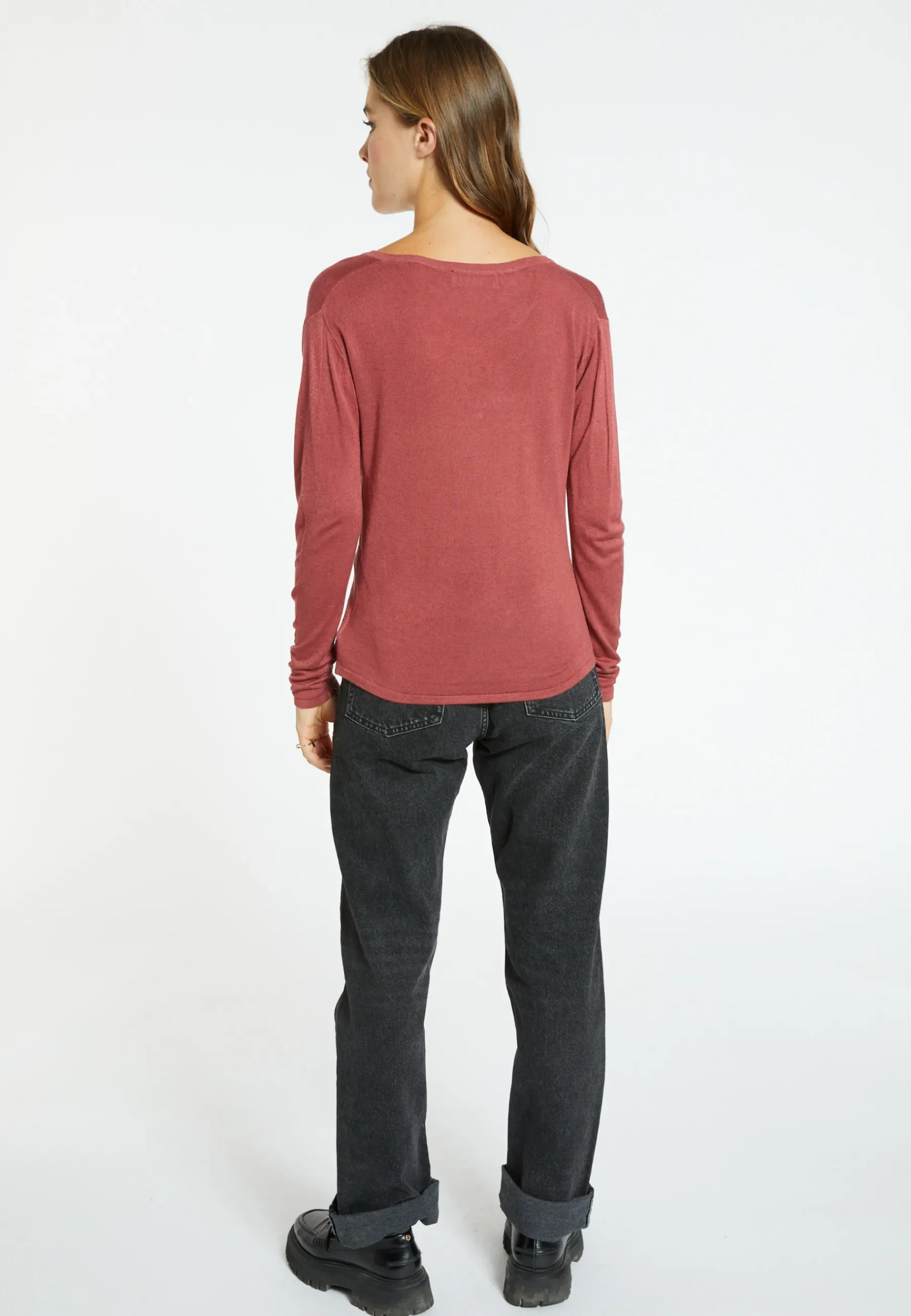 Montagut Les Incontournables-T-shirt col tunisien en fibre de bambou cachemire - Aesha 51-Bordeaux