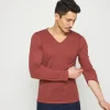 Montagut Polos Et T-Shirts-T-shirt col tunisien en lin flammé - Blayne 51-Bordeaux
