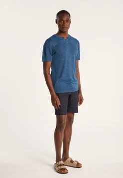 Montagut Polos Et T-Shirts-T-shirt col tunisien en lin flammé - Barakae 06-Bleu moyen