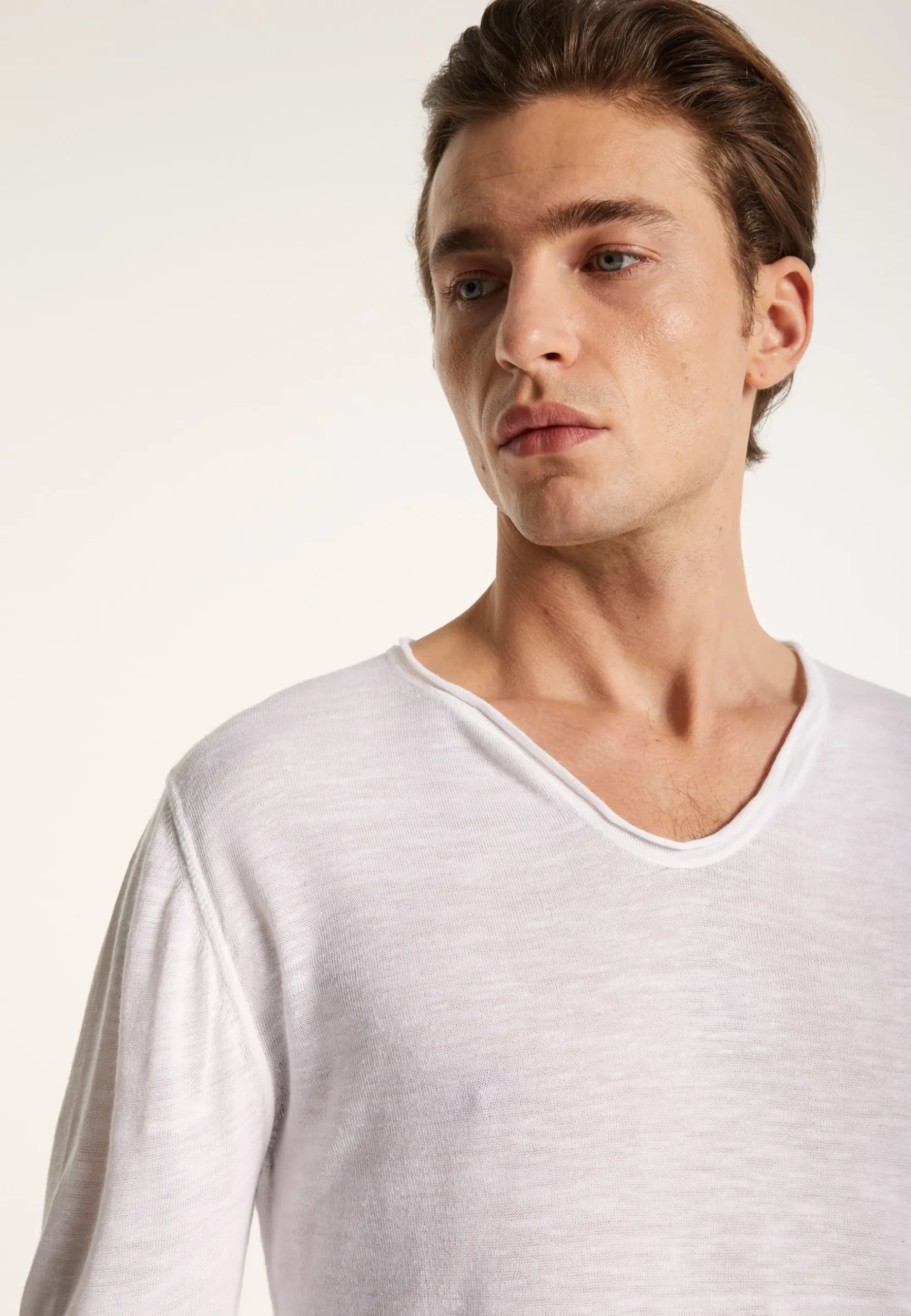 Montagut Polos Et T-Shirts-T-shirt col tunisien en lin flammé - Blayne 02-Blanc