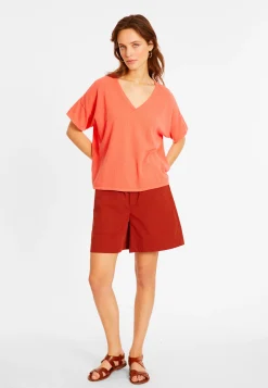 Montagut T-Shirts Et Débardeurs-T-shirt col V en coton brossé - Maden 25-Rose moyen