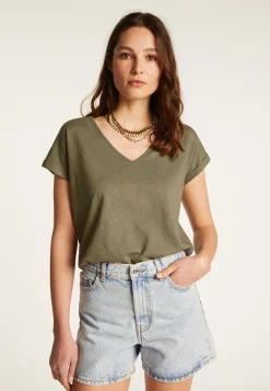 Montagut T-Shirts Et Débardeurs-T-shirt col V en coton - Dasha 83-Kaki