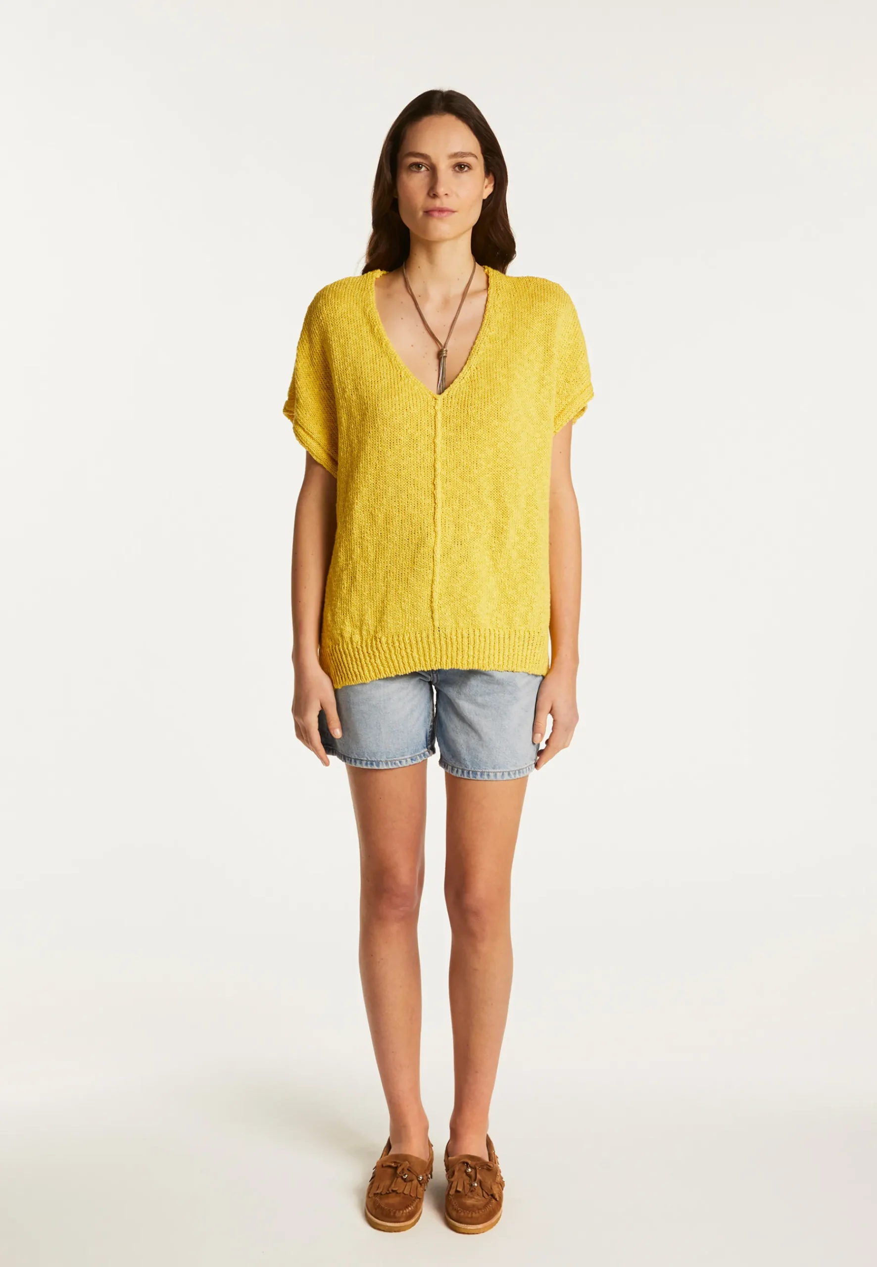 Montagut T-Shirts Et Débardeurs-T-shirt col V en coton et lin - Flavie 08-Jaune