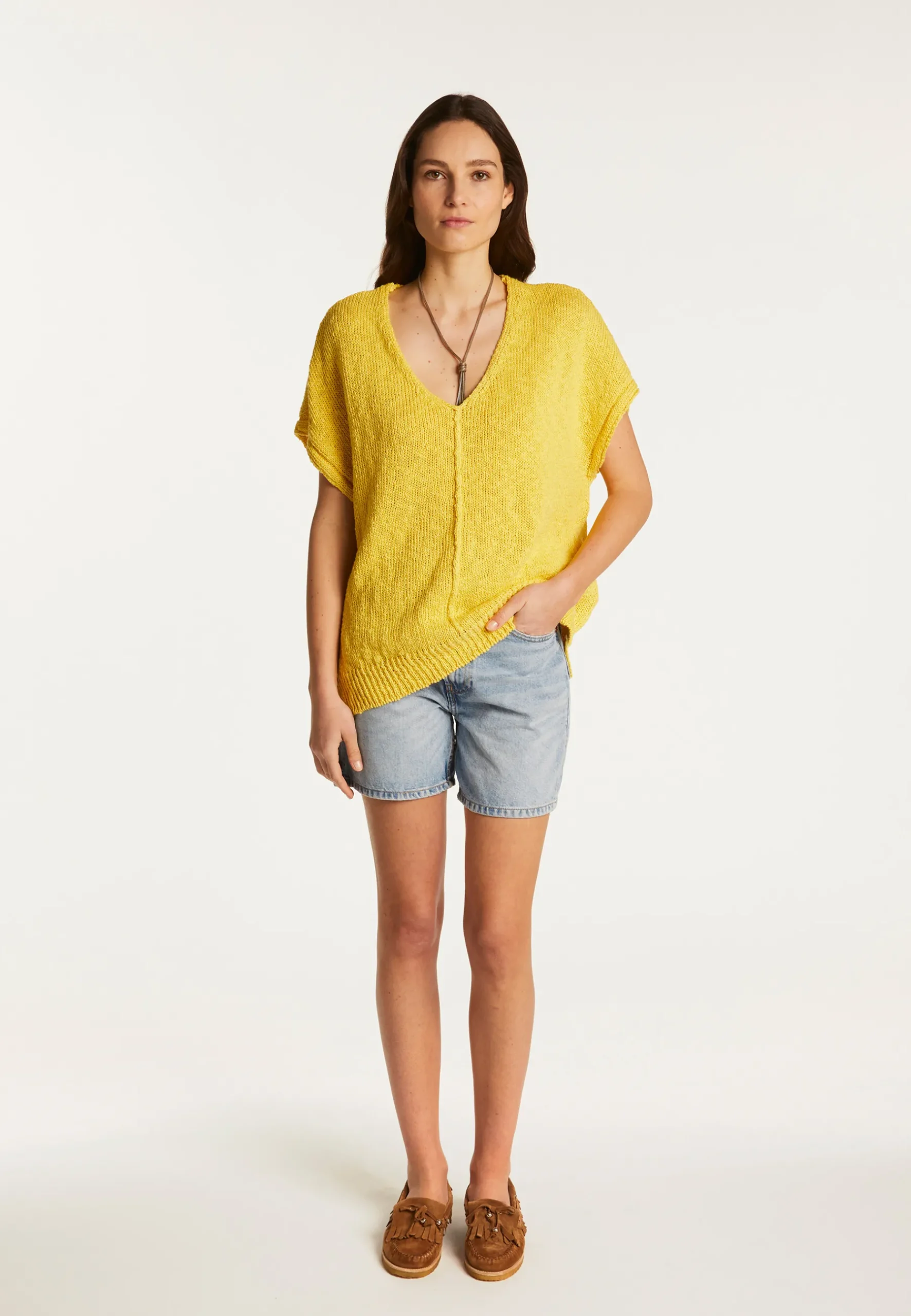 Montagut T-Shirts Et Débardeurs-T-shirt col V en coton et lin - Flavie 08-Jaune
