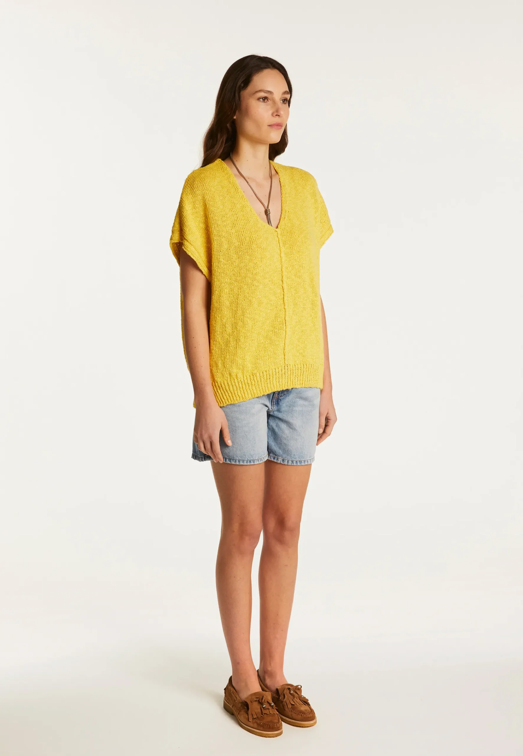 Montagut T-Shirts Et Débardeurs-T-shirt col V en coton et lin - Flavie 08-Jaune