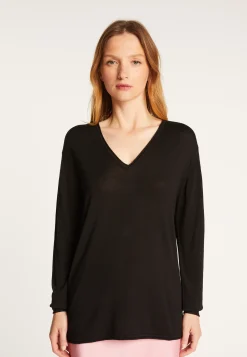Montagut Les Incontournables-T-shirt col V en fibre de bambou cachemire - Aeline 01-Noir