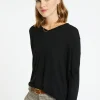 Montagut Les Incontournables-T-shirt col V en fibre de bambou cachemire - Aeline 01-Noir
