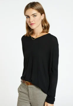 Montagut Les Incontournables-T-shirt col V en fibre de bambou cachemire - Aeline 01-Noir