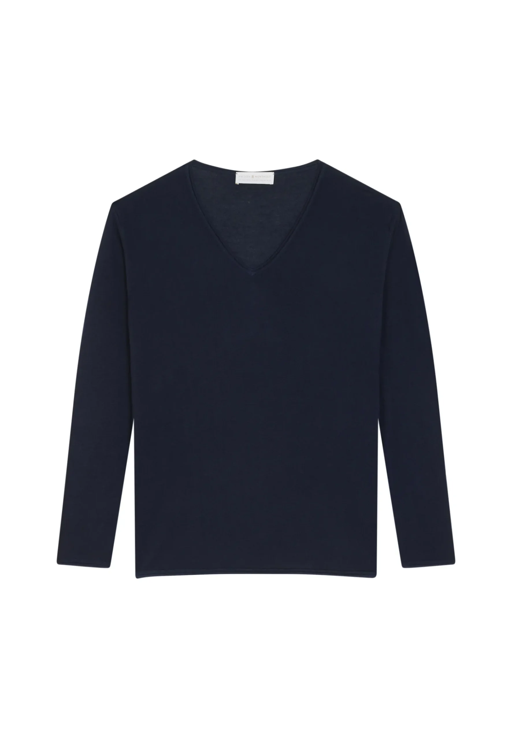 Montagut Les Incontournables-T-shirt col V en fibre de bambou cachemire - Aeline 05-Bleu marine