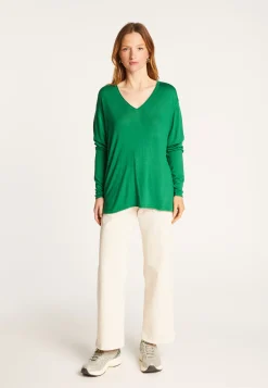 Montagut Les Incontournables-T-shirt col V en fibre de bambou cachemire - Aeline 22-Vert moyen