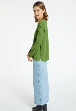 Montagut Les Incontournables-T-shirt col V en fibre de bambou cachemire - Aeline 83-Kaki