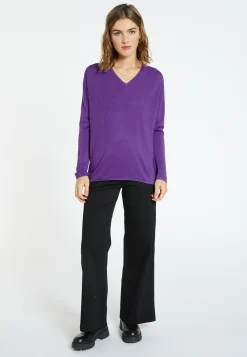 Montagut Les Incontournables-T-shirt col V en fibre de bambou cachemire - Aeline 17-Violet