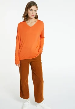 Montagut Les Incontournables-T-shirt col V en fibre de bambou cachemire - Aeline 15-Orange
