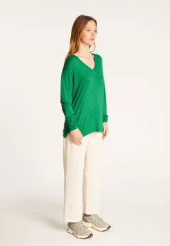 Montagut Les Incontournables-T-shirt col V en fibre de bambou cachemire - Aeline 22-Vert moyen