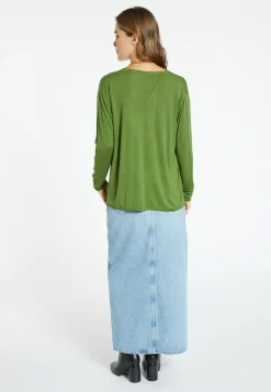 Montagut Les Incontournables-T-shirt col V en fibre de bambou cachemire - Aeline 83-Kaki