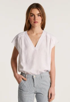 Montagut T-Shirts Et Débardeurs-T-shirt col V en lin - Dala 02-Blanc