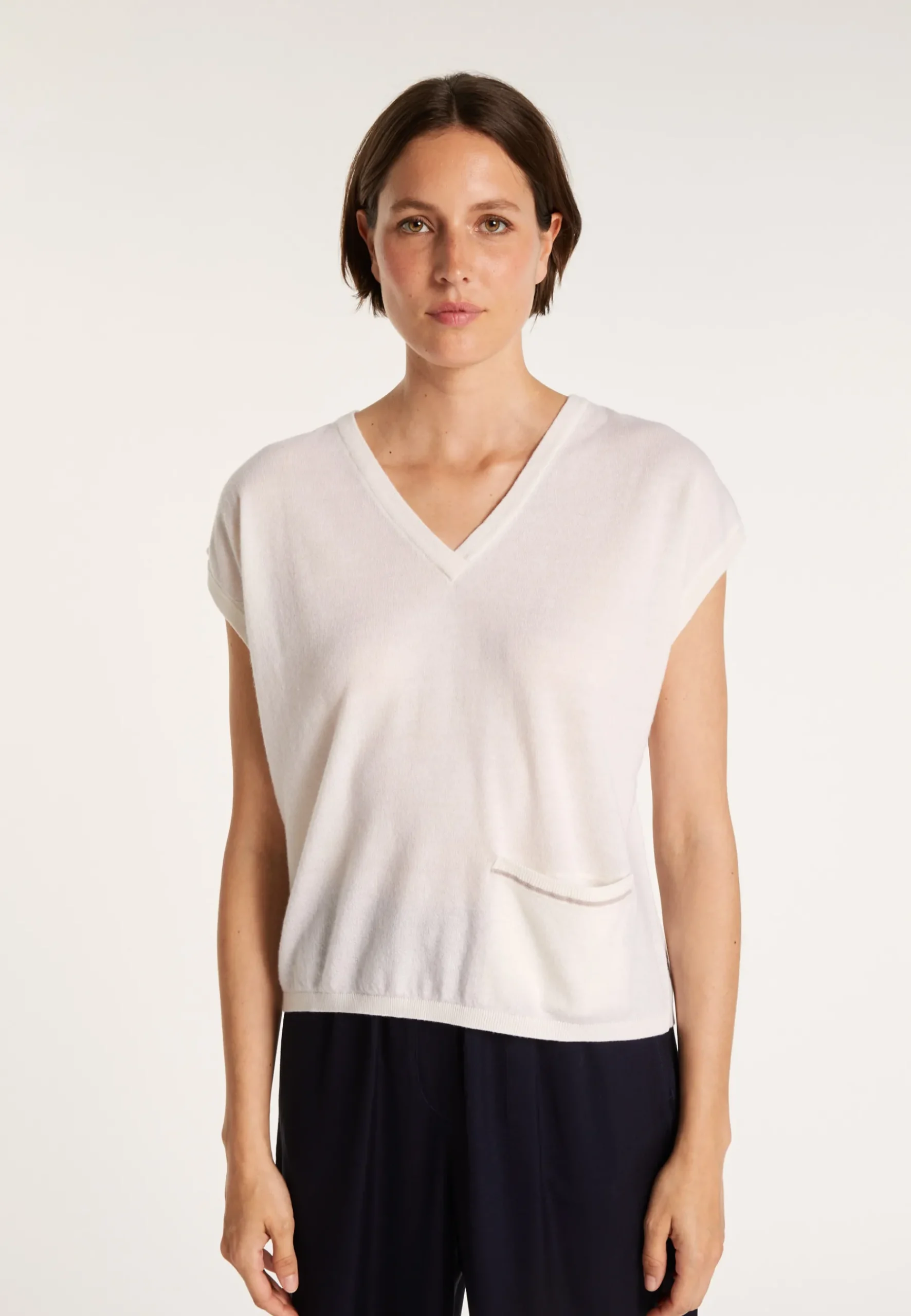 Montagut T-Shirts Et Débardeurs-T-shirt col V en lin cachemire - Meg 02-Blanc