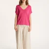 Montagut T-Shirts Et Débardeurs-T-shirt col V en lin flammé - Larra 26-Rose foncé