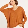 Montagut T-Shirts Et Débardeurs | Pulls-T-shirt col v en lin flammé - Beja 07-Marron