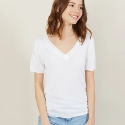 Montagut T-Shirts Et Débardeurs-T-shirt col V en lin flammé - Bountie 02-Blanc