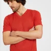 Montagut Polos Et T-Shirts-T-shirt col V en lin flammé - Reuben 20-Rouge foncé