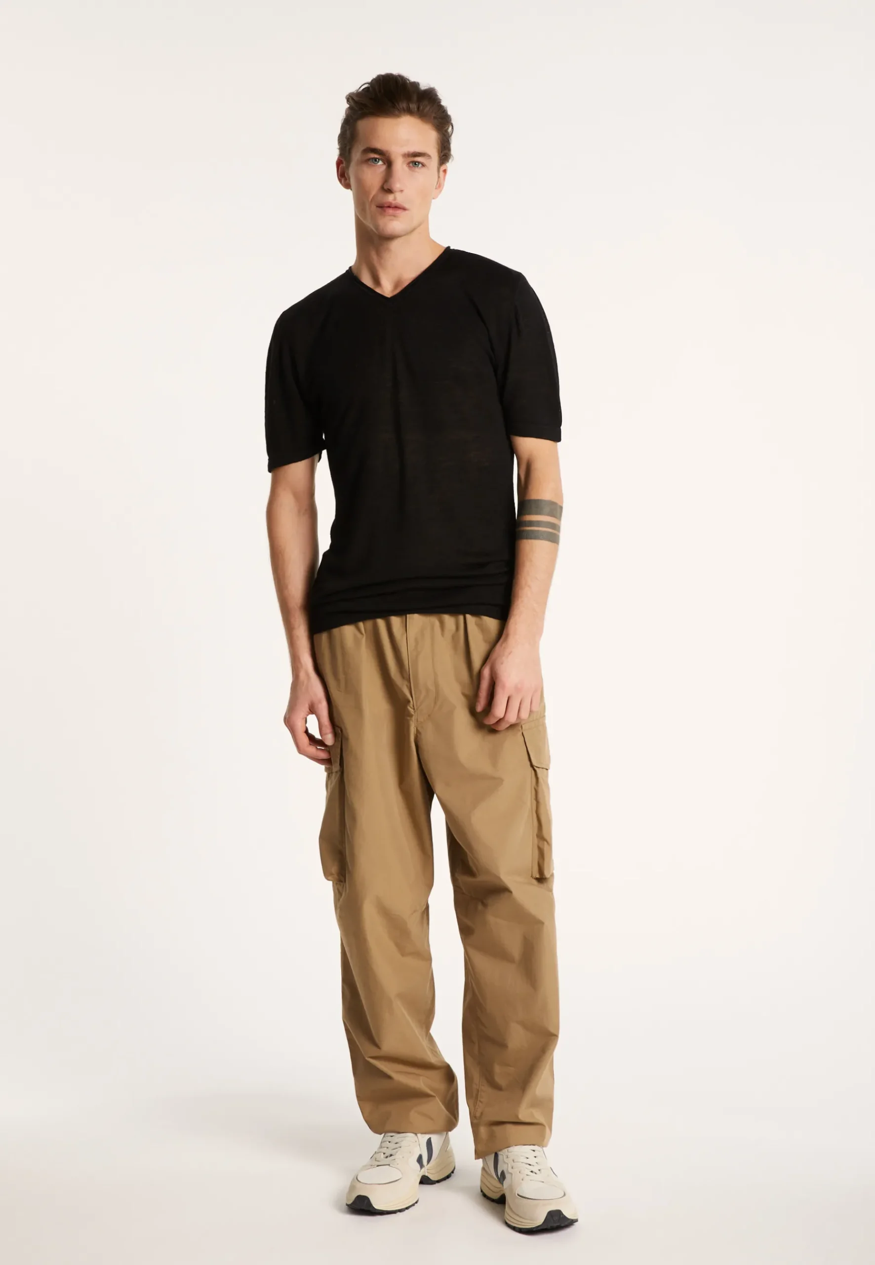 Montagut Polos Et T-Shirts-T-shirt col V en lin flammé - Reuben 01-Noir