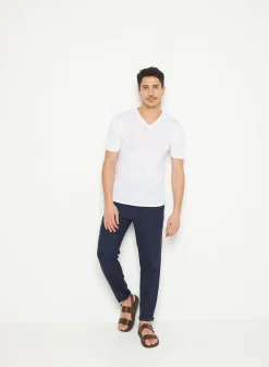 Montagut Polos Et T-Shirts-T-shirt col V en lin flammé - Reuben 02-Blanc