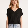 Montagut T-Shirts Et Débardeurs-T-shirt col V en lin flammé - Larra 01-Noir