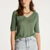 Montagut T-Shirts Et Débardeurs-T-shirt col V en lin flammé - Bonbon 83-Kaki