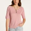 Montagut T-Shirts Et Débardeurs-T-shirt col V en lin flammé - Bonbon 24-Rose clair
