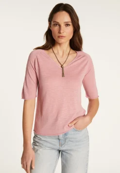 Montagut T-Shirts Et Débardeurs-T-shirt col V en lin flammé - Bonbon 24-Rose clair