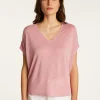 Montagut T-Shirts Et Débardeurs-T-shirt col V en lin flammé - Larra 24-Rose clair