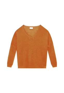 Montagut T-Shirts Et Débardeurs | Pulls-T-shirt col v en lin flammé - Beja 07-Marron