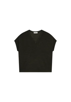 Montagut T-Shirts Et Débardeurs-T-shirt col V en lin flammé - Marra 01-Noir