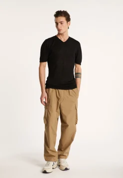 Montagut Polos Et T-Shirts-T-shirt col V en lin flammé - Reuben 01-Noir